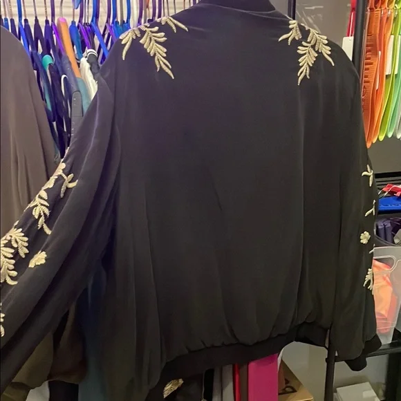 Johnny Was Black and White Bomber Jacket with Floral Embroidery - Picture 4 of 4